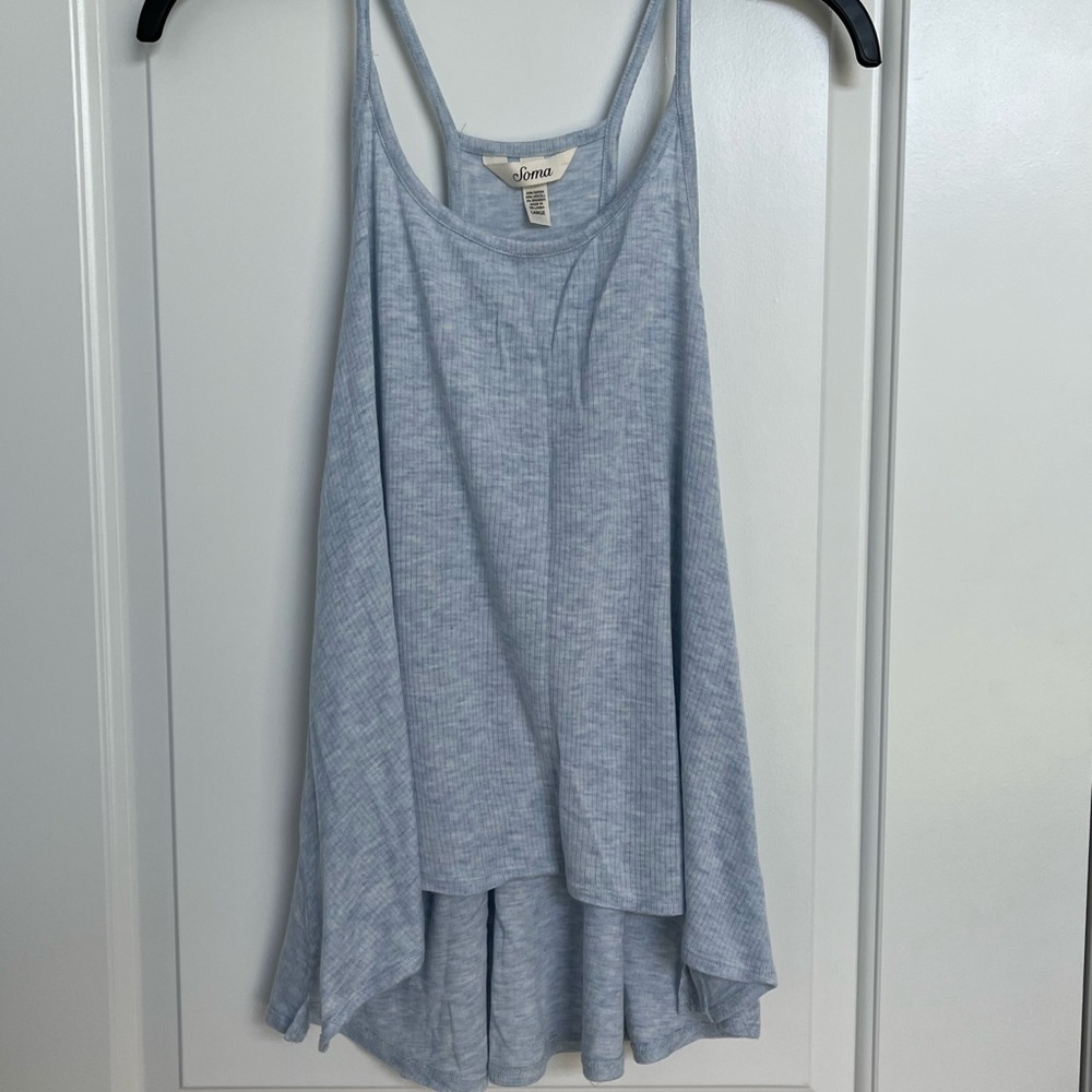 Women’s Soma summer pajama set, light blue/white, crop pants, size L